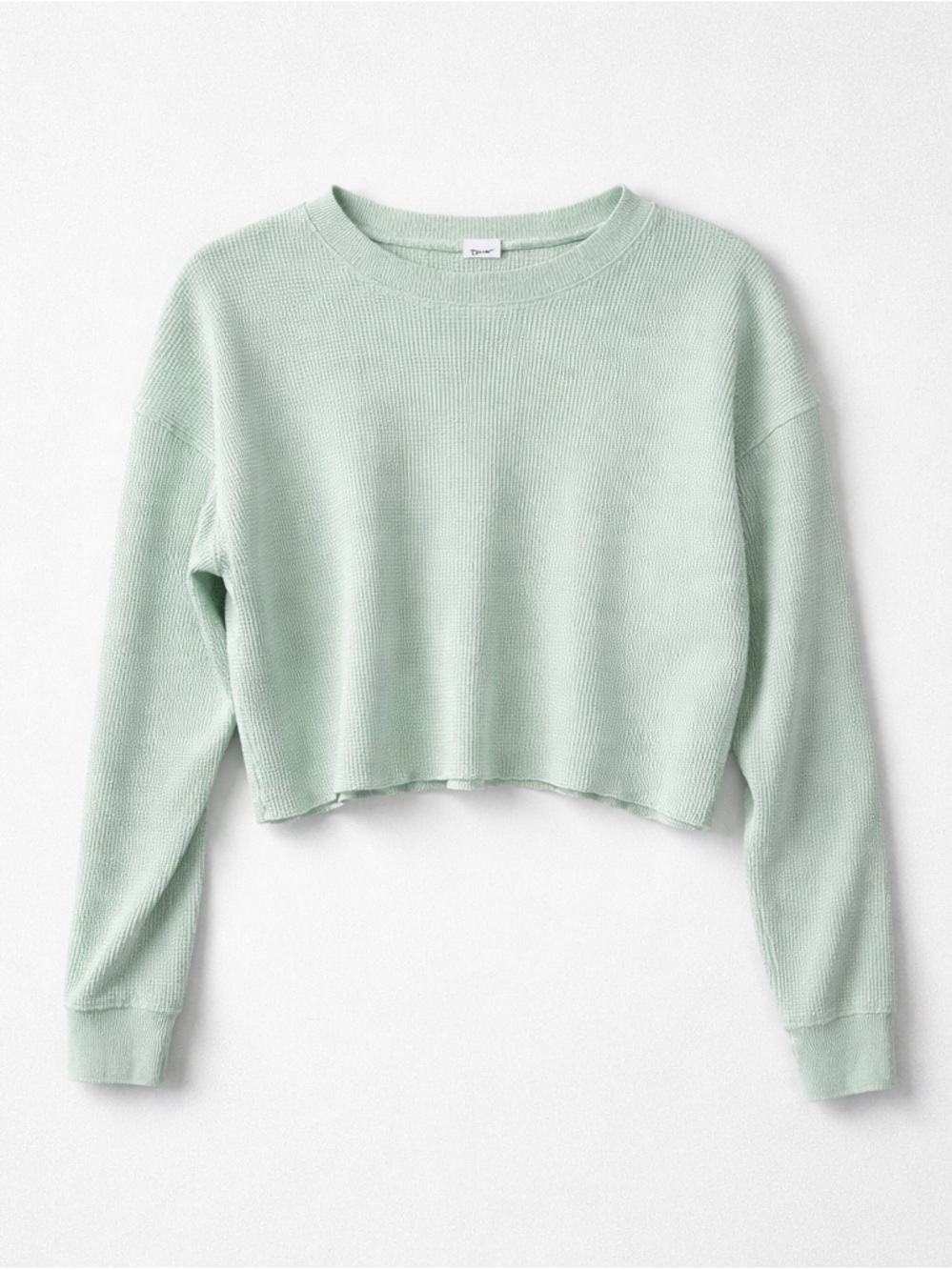 Mint Green Ribbed Knit Long Sleeve Top – Relaxed Crewneck Sweater